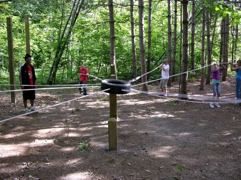 Giant Bull Ring group initiative. | Low Ropes and Outdoor Fun ... Low Ropes Course, Teamwork Games, Scout Games, Building Games For Kids, Therapeutic Recreation, Youth Group Activities, Challenge Course, Event Games, Bull Ring