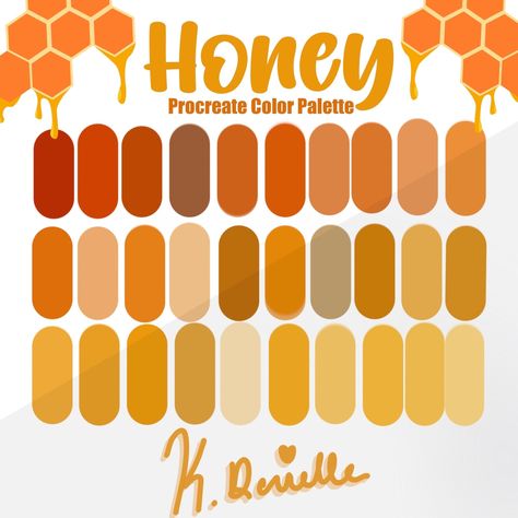 "Honey" is a handpicked color palette made up of my favorite color combinations. The Procreate swatch file with 30 colors is ready for instant download and use in your Procreate app. Each color was carefully selected with care for your amazing designs and projects.  When you purchase, you will be prompted to download a Zip file that contains the procreate palette file. Purchase Includes: * A (.swatches) file compatible with the Procreate App Instructions for use on iPad: * Download on the Etsy website, not the app.  * Find where you saved it, tap on the ZIP file, and tap on the swatches file to automatically save it in Procreate.  ---PLEASE NOTE--- - This color palette ONLY works in the Procreate app for iPad. Please make sure you have the latest version of the Procreate app in order to th Blush Palette Digital Art, Yellow Aesthetic Color Palettes, Apple Color Palette, Honey Color Palette, Color Palette With Yellow, Color Palette Drawing, Color Palette Illustration, Procreate Palettes, Color Palette Procreate