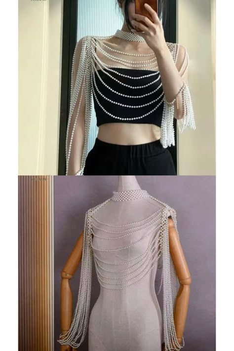 Easy Diy Fashion, Pearl Tops, Pearl Top, Macrame Dress, Diy Fashion Clothing, Style Korea, Handmade Jewelry Tutorials, Fancy Dress Design, Wedding Dress Couture