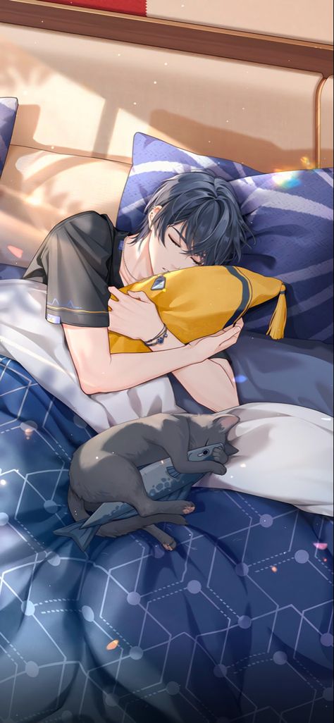 They're both hugging their pillows omg 😭 Playing Video Games Drawing Reference, Lucy Blueroses, Sleep Hug, Pillow Drawing, Anime Hug, Anime Fr, Hug Pillow, Asian Boy, Boy Illustration