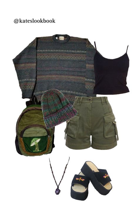 90s Summer Camp Outfits, Summer Bathroom Aesthetic, Summer Outfits 70s Style, Boho Outfits School, Grunge Granola Aesthetic, Biology Outfit, Hippie Skater Style, Hippe Outfit Aesthetic, Warm Hippie Outfits