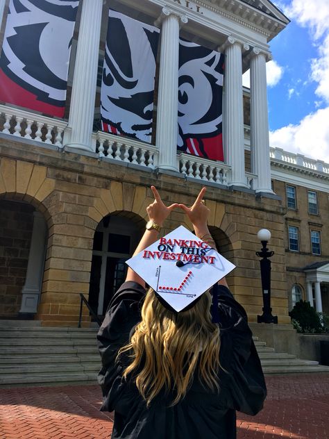 finance grad cap 2016 WSOB BBA Uw Madison Graduation, Uw Graduation, Graduation Cap College, Grad Hats, Mba Graduation, Elementary Graduation, Sorority Themes, College Grad Cap Ideas, Finance Degree