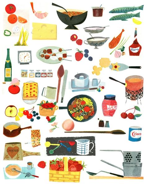 Fabulous Vintage 1950s Mid Century Cookbook Graphics Misc Digital Collage Sheet D140 Mid Century Illustration, Iphone Wallpaper Themes, Arte Inspo, Art Collage Wall, Pics Art, Food Illustrations, Vintage Sewing Patterns, Vintage Illustration, Pattern Wallpaper