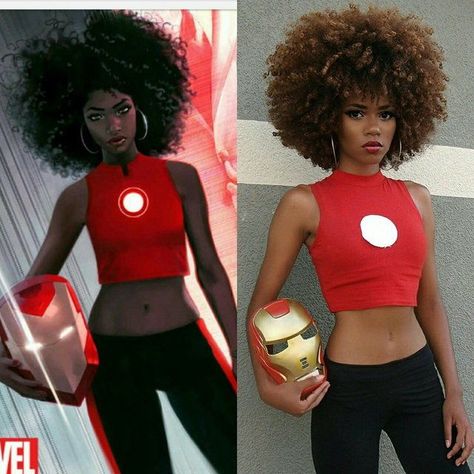 Character: Riri Williams Riri Williams, Black Women Celebrities, Black Cosplayers, Girl Halloween Costumes, Easy Cosplay, Custom Dress, Fantasy Hair, Halloween Costume Outfits, Marvel Cosplay