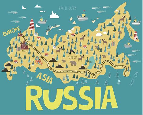 Illustration Map, Russia Map, Asian Continent, Baltic Countries, Asia Map, Western Region, Russian Culture, Map Of The World, Arctic Ocean