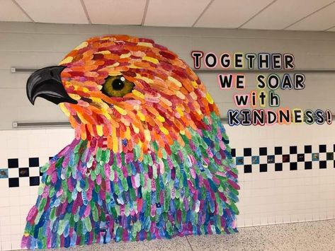 Student Collaborative Art Projects, Feather Collaborative Art Project, Elementary School Murals Collaborative Art Projects, Art Collaboration Ideas, Collaborative Elementary Art Projects, Art Show Elementary School, Art Class Project Ideas, School Wide Art Projects, School Art Show Ideas