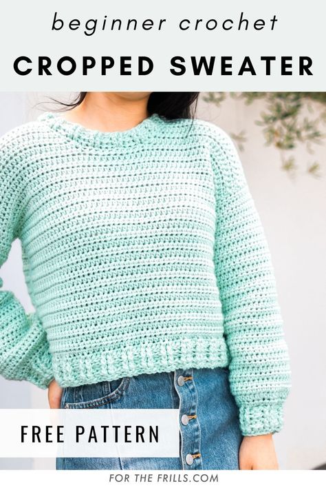 Crop Sweater Diy, Crochet Jumper Free Pattern, Pola Sweater, Crochet Cropped Sweater, Crochet Jumper Pattern, Modern Haken, Crochet Pullover Pattern, Crochet Sweater Design, Crochet Sweater Free