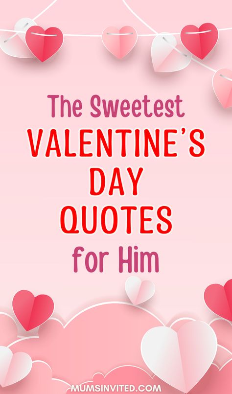 Make your boyfriend, fiancé or husband smile this Valentine's Day with these romantic, sweet quotes for him! Perfect for long distance loves, this features cute messages for your man - from short sayings to inspiring relationship quotes about marriage & commitment. Happy quotes that will have him laughing & uplifting expressions of love. Craft that special DIY Valentine's Day gift or card for your boyfriend or husband with these short and romantic words! Love sayings for him. Valentine’s Day Quotes For Him, Valentine Poems For Him, Valentine Quotes For Husband, Valentine Wishes For Boyfriend, Valentines Day Messages For Him, Sweet Valentines Day Quotes, Sweet Valentine Messages, Valentine Message For Husband, Valentine Messages For Boyfriend