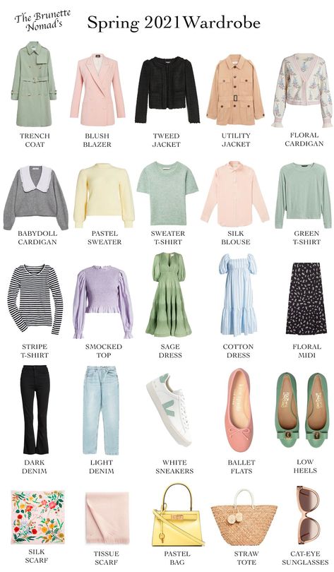 I’ve put together a spring 2021 capsule wardrobe so you can leisurely shop for your spring wardrobe ahead of time stress-free. This spring you’ll see lots of feminine touches and soft pastel shades with sage green being one of this season’s hottest colors! #capsulewardrobe #springwardrobe #springfashion #springoutfits Switzerland Outfit, Buisness Attire, Pink Aesthetic Pictures, Seasonal Aesthetic, Minimal Closet, Spring Edit, Wfh Outfits, Spring Summer Capsule Wardrobe, Mom Wardrobe