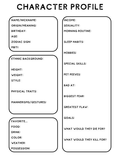 Character Bio Template, Blank Character, Character Profile Template, Character Sheet Writing, Tatabahasa Inggeris, About Character, Character Bio, Character Sheet Template, Profile Template