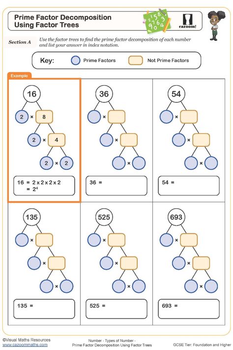 Enhance your math skills with this engaging Prime Factor Decomposition Using Factor Trees Worksheet. Perfect for students looking to master prime factor decomposition, this resource offers practice in breaking down numbers up to 3000 using factor trees. Strengthen your understanding of factors and primes with this educational tool! Year 9 Maths Worksheets, Ks3 Maths Worksheets, Year 8 Maths Worksheets, Ks1 Maths Worksheets, Year 6 Maths Worksheets, Year 7 Maths Worksheets, Year 5 Maths Worksheets, Year 4 Maths Worksheets, Year 3 Maths Worksheets