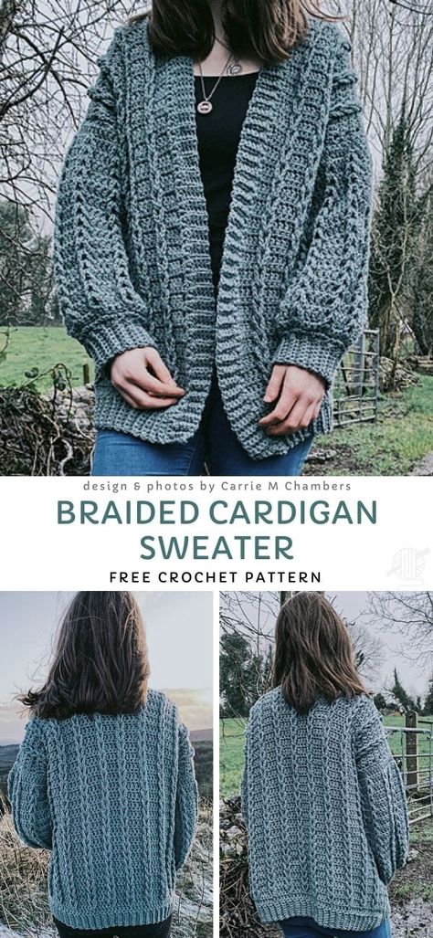 Chunky Sweater Crochet Ideas - Pattern Center Crochet Aran Cardigan Free Pattern, Crochet Over Sized Sweater Free Pattern, Aran Crochet Patterns, Free Crochet Ladies Cardigan Patterns, Cable Sweater Pattern Free, Cardigan Crochet Pattern Free, Chunky Fall Sweaters, Cocoon Cardigan Pattern, Crochet Cardigan Pattern Free Women