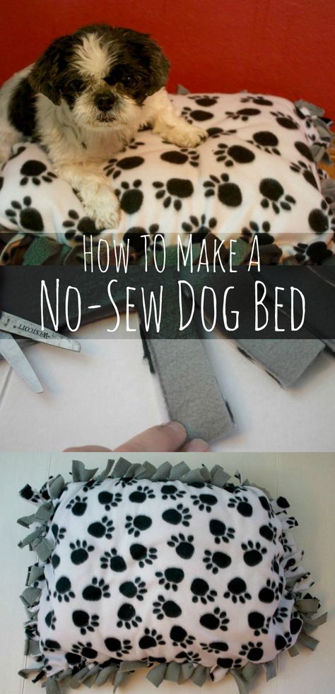 How to Make a Fleece no-sew dog bed. Step by Step Instructions on how to make a cute fluffy bed for your dog or cat. So easy even kids can do it. Sew Dog Bed, Diy Dog Blankets, Dog Tricks Easy, Fleece Pet Bed, Diy Dog Sweater, Fleece Dog Bed, Fluffy Bed, Diy Dog Toys, Dog Clothes Diy