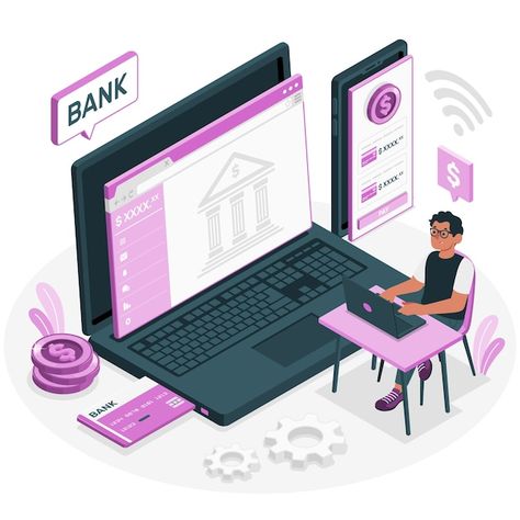 Free vector online banking concept illus... | Free Vector #Freepik #freevector #computer-illustration #computer #online #internet Bank Job, Digital Banking, Banking Industry, Bank Accounts, Software Developer, Vector Online, Bank Jobs, Concept Illustration, Sms Marketing