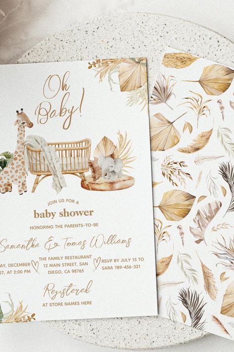 Boho Safari Nursery Gender Neutral Baby Shower Invitation Neutral Safari Baby Shower Ideas, Gender Neutral Nursery Safari, Neutral Safari Wallpaper, Neutral Safari Nursery Wallpaper, Boho Safari Nursery, Gender Neutral Nursery Wallpaper Safari, Neutral Safari Nursery Zazzle, Safari Baby Shower Boy Invitations, Baby Shower Themes Neutral