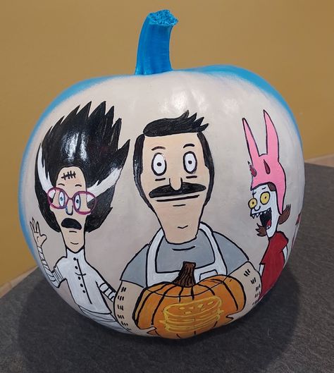 Bobs Burgers Pumpkin Painting, Doodle Bob Pumpkin, Bobs Burgers Pumpkin, Burger Pumpkin, Creative Pumpkin Decorating, Halloween Pumpkin Designs, Pumpkin Designs, Creative Pumpkins, Cute Canvas Paintings