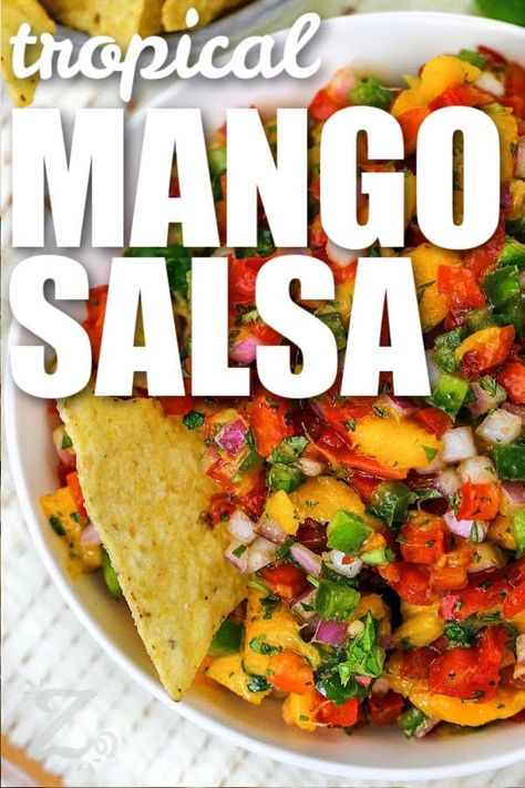 This recipe for mango salsa is so easy and has a tasty tropical flair. Mango Habanero Salsa, Mango Salsa Recipes, Tropical Food, Cilantro Lime Dressing, Colorful Dishes, Habanero Peppers, Quick Appetizers, Mango Recipes, Lime Dressing