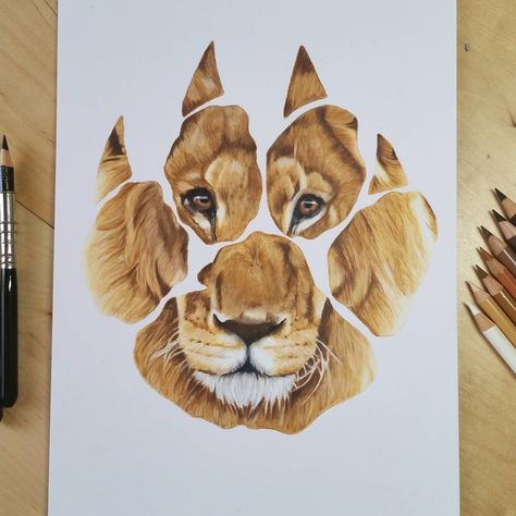 Lion Paw Print, Images Pop Art, Paw Print Art, Prismacolor Art, Gcse Art Sketchbook, Lion Paw, Colored Pencil Artwork, Bristol Board, My Animal