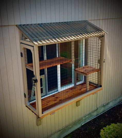 Cat Outdoor Window Enclosure, Out The Window Catio, Cat Window Enclosure, Small Window Catio, Window Catio Ideas For Cats, Catio Window Attachment, Window Catio Ideas For Cats Outdoor, Catio Ideas Cat Window, Window Catio Diy