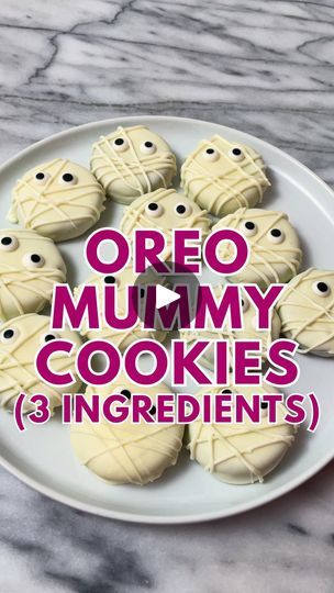 4.9K views · 1.5K reactions | OREO MUMMY COOKIES 👻 Follow @KathleensCravings for more 5 ingredients or less recipes and grab the recipe below! ⬇️ 

This is such an easy, but FUN treat to make for Halloween. You only need 3 ingredients and they’re easy to make in advance. 

* 12 Oreo cookies
* 2 cups white chocolate chips OR candy melts
* 2 teaspoons coconut oil - only if using chocolate. This makes the melted chocolate smoother for cleaner dipping.
* Candy Eyes - I bought these at Target but they sell them at most larger grocery stores, etc.

1. Line a baking sheet with parchment paper, wax paper, or a silicone mat.
2. Add the white chocolate chips and coconut oil (or candy melts) to a medium, microwave safe bowl . Melt in the microwave in 20-30 second increments until melted.
3. Dunk Ore Mummy Cookies, Oreo Cookie Recipes, Candy Eyes, Halloween Cookies Decorated, 5 Ingredients Or Less, Halloween Party Snacks, Ziploc Bag, Halloween Baking, Holiday Snacks