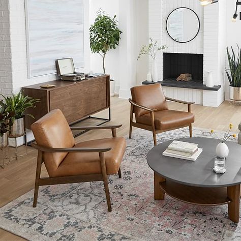 4 Leather Accent Chairs For Living Room Modern, Leather Couch With Accent Chairs Modern, Modern West Elm Living Room, West Elm Show Wood Chair, West Elm Cool Walnut, Accent Chairs For Living Room Leather Couch, West Elm Living Room Modern, Mid Century Modern Home West Elm, Leather Chair Sofa