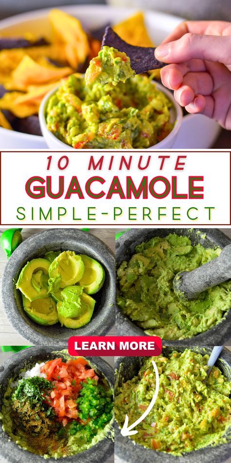 Get ready for a flavor explosion in no time! This 10-minute guacamole recipe is so quick and delicious, it'll be the star of your next party. Discover the secret to perfectly mashed avocados and irresistible ingredients that'll make you the guac-master everyone loves.  Save your money & elevate your party with this homemade guacamole recipe! How To Make The Best Guacamole, Best Guacamole Recipe Homemade, Chunky Guacamole Recipe Best, Gucomole Recipe Avocado, Easy Homemade Guacamole, Guacamole Mexicano Recipe, The Best Guacamole Recipe, Quacomale Recipe Simple, Best Guacamole Recipe Easy