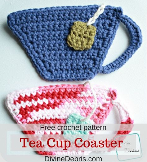 Tea Cup Time - a free tea cup applique/coaster crochet pattern Teacup Coasters, Crochet Tea Cup, Coasters Pattern, Tea Cozies, Easy Knitting Projects, Confection Au Crochet, Crochet Coaster Pattern, Crochet Potholders, Cup Coaster