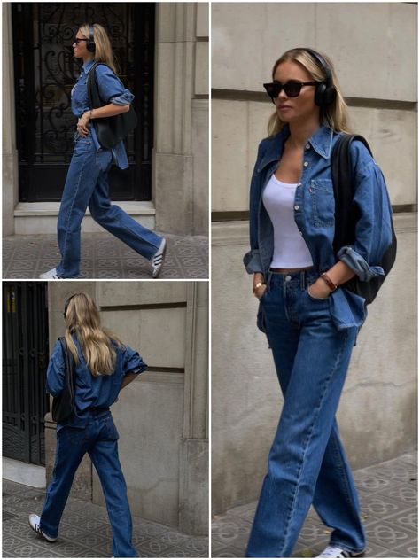 Double Denim Fashion Trend. (The New Rules Of Double Denim) FASHION INSPIRATION | Cool Chic Style Fashion Double Denim Outfit 2023, Double Denim Women, Y2k Fashion Denim, Double Jeans Outfit, Double Denim Outfit Women, Full Denim Outfit Women, Double Denim 90s, Full Jeans Outfit, Fit Moodboard