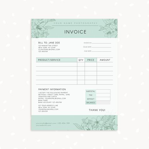 Photography Invoice Template, Photography Invoice, Service Table, Invoice Example, Quotation Format, Invoice Design Template, Graphic Design Cv, Craft Market Display, Printable Invoice