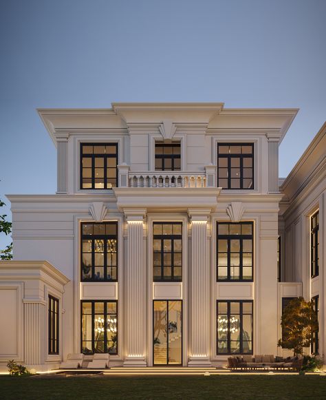 classic palace design :: Behance Small Neoclassic House, Classic Home Design Outside, Neoclassical Exterior Design, Neoclassical House Exterior, Classic Facade Architecture, Neo Classic Exterior Design, Neo Classic Villa Exterior, Neoclassic Exterior, Neoclassical Facade