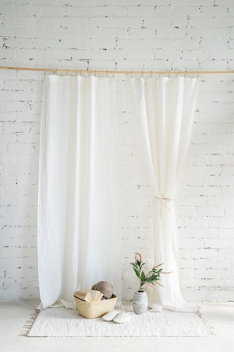 Transform your home this holiday season with our '15 Elegant Christmas Curtains Ideas.' Discover how these stylish drapes can add a touch of festive magic and warm elegance to any room. Get inspired now! Custom Curtains Drapery, Linen Drapery Panels, Extra Wide Curtains, Photography Studio Decor, Natural Curtains, White Linen Curtains, Sheer Linen Curtains, Wide Curtains, Linen Curtain Panels