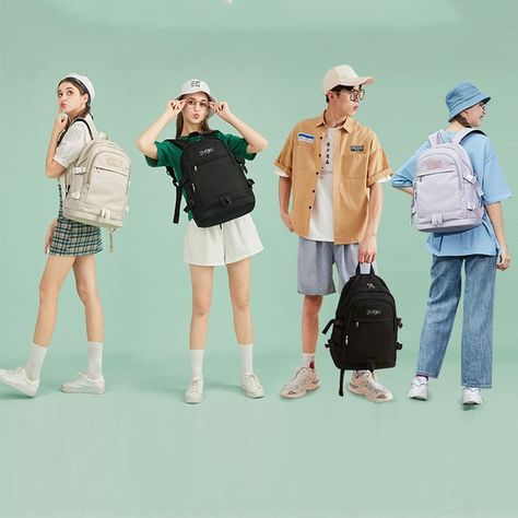 Take these bags for your travelling, school, working~ Backpack Pose, Backpack Reference, Backpack Photoshoot, Clothing Practice, Backpack Lifestyle, Back To University, Poses Modelo, Backpack Hiking, Back To School Fashion