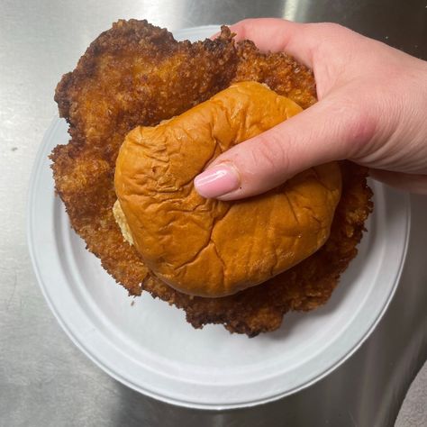 Fried Pork Tenderloin Sandwich (Midwest) Fried Pork Tenderloin Sandwich, Buttermilk Uses, Tenderloin Sandwich, German Schnitzel, Fried Pork Tenderloin, Pork Tenderloin Sandwich, Deep Fried Recipes, Sandwich Ingredients, Midwest Living