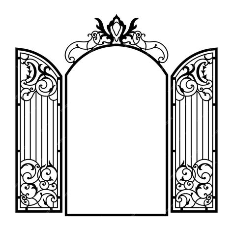 Premium Vector | Open forged ornate gate. vintage style. vector illustration. Garden Gate Drawing, Ornate Gate, Gate Drawing, Stingy Jack, Simple Drawings, Wrought Iron Doors, Entrance Gates, Sketches Easy, Iron Doors