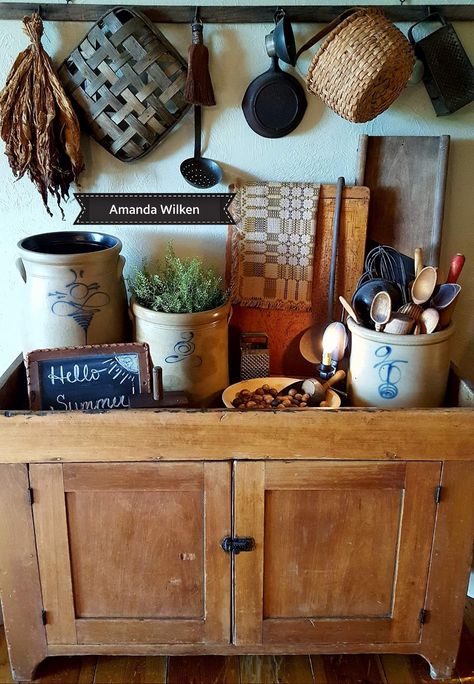 Vintage Primitive Decor, Dry Sink Decor Ideas Farmhouse, Dry Sink Decor Ideas, Split Level Remodel Exterior, Antique Dry Sink, Primitive Home Decorating, Antique Ideas, Primative Decor, Sink Decor