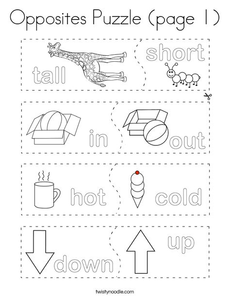 Opposites Puzzle (page 1) Coloring Page - Twisty Noodle Preschool Opposites, Opposite Words For Kids, Coloring Pages Detailed, Opposites For Kids, Opposites Preschool, Opposites Worksheet, Coloring Pages Aesthetic, Pages Aesthetic, Twisty Noodle