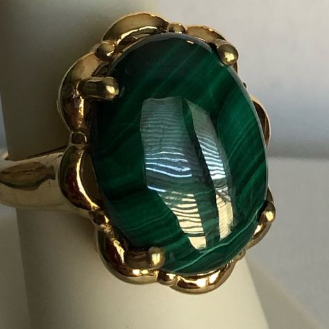 Karis Collection Malachite Gemstone (16.10 Cts) In 18k Yellow Gold Over Sterling Silver Ring Gold Green Jewelry, Malachite Jewelry, Green Jewelry, Ring Color, Green Gold, Womens Jewelry Rings, Sterling Ring, Green And Gold, Sterling Silver Ring