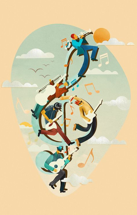 Music Illustration Artworks, Music Instruments Drawing, Music Band Illustration, Music Instruments Art, Music Illustration Design, Music Instruments Illustration, Musical Instruments Illustration, Musical Paintings, Musical Instruments Art