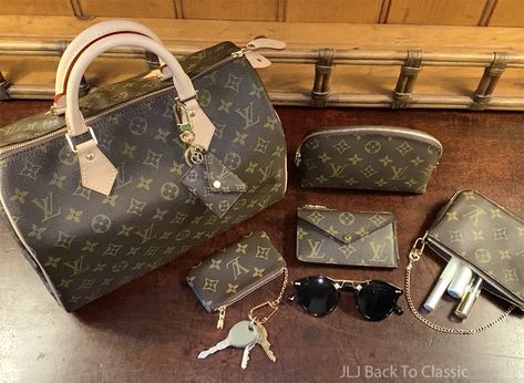 Timeless Style: Refurbishing My 1994 Louis Vuitton Monogram Speedy 30; Plus My Brown Cardigan, Ruffle Shirt, and Khaki Pants OOTD / Classic Fashion Over 50 – JLJ Back To Classic/JLJBackToClassic.com Kitten Heel Slingbacks, Louis Vuitton Dust Bag, Louis Vuitton Travel Bags, Louis Vuitton Travel, Louis Vuitton Speedy 30, Tote Bag Patters, Brown Cardigan, Brown Outfit, Speedy 30