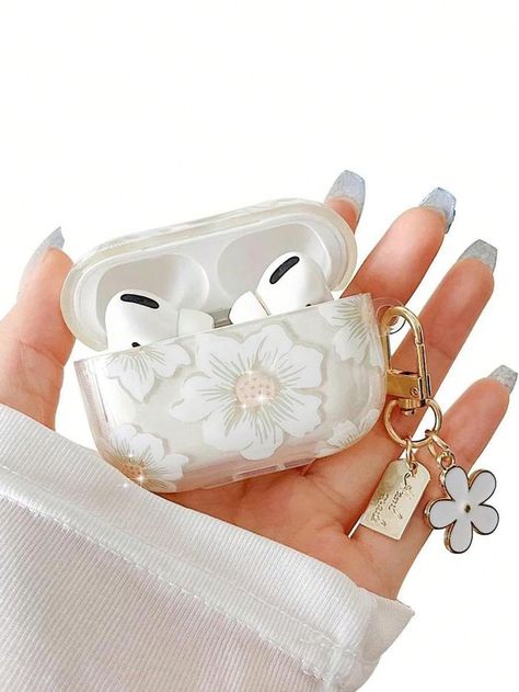 White  Collar  TPU   Embellished   Cases Cute Ipod Cases, Floral Keychain, Cartoon Flower, Flower Keychain, Pendant Keychain, Airpod Pro, Pretty Phone Cases, Cartoon Flowers, Flower Pattern Design