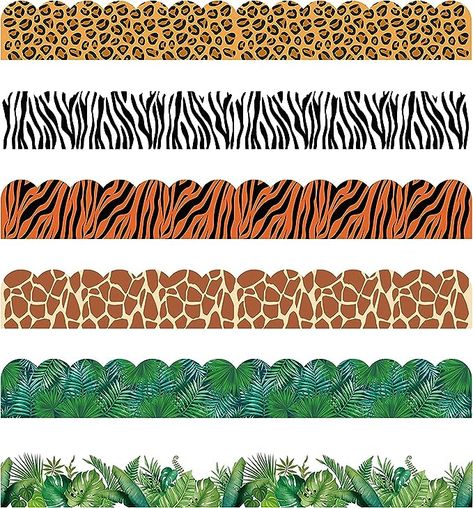 Amazon.com: BeYumi 80Pcs Animal Print Bulletin Board Borders Africa Safari Leopard Zebra Tiger Giraffe Tropical Leaves Greenery Scalloped Borders Trim Bulletin Decoration for Back to School Classroom Nursery Wall : Office Products Jungle Bulletin Boards, Jungle Theme Classroom, Safari Room, Jungle Decorations, Back To School Classroom, Classroom Welcome, Creative Teaching Press, Animal Cutouts, Wall Office