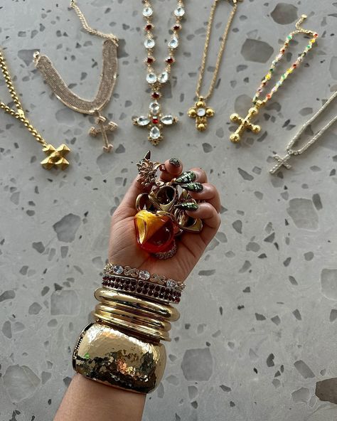 POV: Jewelry and nails are your ultimate love language ✨ . . . . . . #summernail #inspo #maximalist #fyp #extra #nailsnailsnails #nails #fashion #aura #pinterest #nailinspo #nailart Maximalist Jewelry, Gold Jewelry Aesthetic, Chunky Gold Jewelry, Nailinspo Nailart, Bracelet Combo, Cute Bracelet, Nails Fashion, Jewelry Aesthetic, Chunky Jewelry