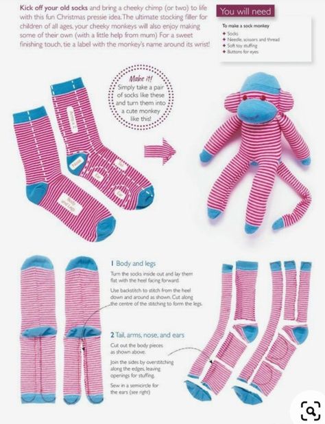 Sock Monkey Pattern, Diy Sock Toys, Handmade Sock Monkey, Kule Ting, Monkey Pattern, Sock Doll, Sock Dolls, Sock Toys, Cute Sewing Projects