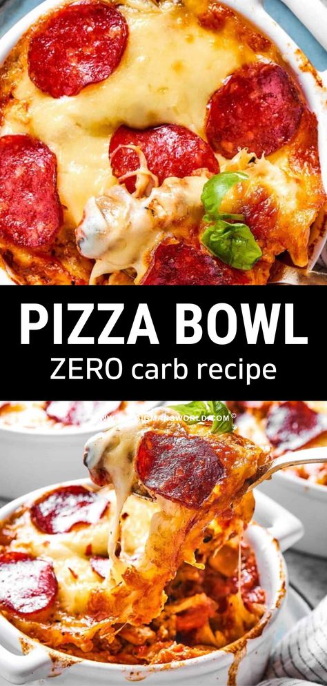 Dinner Recipes Pizza, Keto Pizza Bowl, Pizza In A Bowl, Pepperoni Recipes, Low Carb Spaghetti, Zero Carb Foods, Pizza Bowl, Recipes Pizza, Low Sugar Recipes