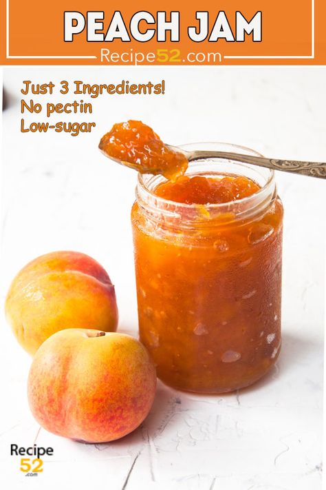 Amongst all the homemade jam recipes on the blog, I’ll have to confess this peach jam without pectin took my heart. It has such a mellow sweet and balanced taste, I almost fell in love with it. This peach jam without pectin is thick and spreadable. Though without skin the jam has a fruity taste rather than an intense peach flavor. #peach #peachjam #Freezerpeachjam #Withoutpectic #peachjamwithoutpectin #nopectin #lowsugar #nopeels #jamrecipeswithoutpectin #jamrecipes #peachrecipes Peach Jam Recipe No Pectin, Peach Jam Recipe Without Pectin, Homemade Jam Recipes, Peach Preserves Recipe, Homemade Peach Jam, Peach Freezer Jam, Jam Without Pectin, Fresh Peach Recipes, Peach Jam Recipe