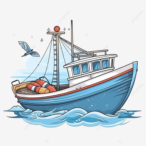 Water Transport Drawing, Fishing Boat Illustration, Fishing Boat Drawing, Cartoon Sailboat, Transportation Drawing, Draw Boat, Fishing Drawing, Boat Clipart, Boat Images