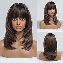 Shoulder Length Layered, Short Wavy Bob, Shine Hair, Ombre Brown, Natural Wigs, Short Wavy, Brown Wig, Wig With Bangs, Brown Ombre