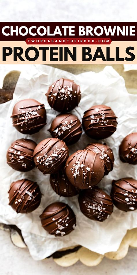 These no-bake Chocolate Brownie Protein Balls are made with almond flour, almond butter, cocoa, honey, vanilla, sea salt, protein powder, and dipped in chocolate! They are rich, decadent, and will remind you of a fudgy brownie. Store in the fridge or freezer so you can have a healthy snack or treat anytime! Chocolate Brownie Protein Balls, Yummy Protein Balls, Chocolate Protein Powder Balls, Almond Flour Protein Balls, Protein Balls Chocolate, Protein Balls With Protein Powder, Brownie Protein Balls, Chocolate Protein Balls, Protein Balls Healthy