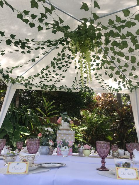 Girls Birthday Tea Party - gazebo/tent decor Party Gazebo Decorations, Gazebo Dinner Party, Birthday Gazebo Party Ideas, Tent Tea Party, Gazebo Tea Party, Gazebo Garden Party, Garden Party Tent Decor, Gazebo Birthday Party, Garden Tea Party Decorations Diy