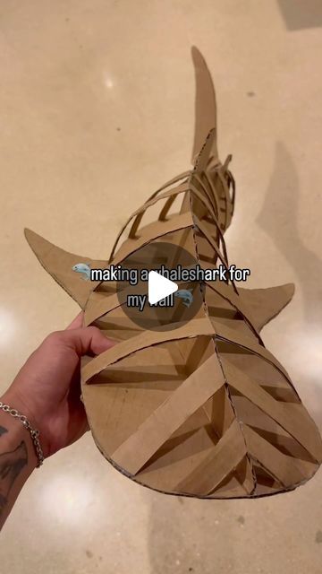 Drew on Instagram: "what is your favorite shark? #artist #cardboardcrafts #whaleshark #hawaii #moana" Sea Creature Decorations, Sculpture Out Of Recycled Materials, Things To Make With Paper Mache, Sculpture Ideas For High School, Cool Paper Mache Projects, 3d Paper Crafts Diy Projects, Paper Mache Hammerhead Shark, Cardboard Whale Shark Template, Shark Puppet Craft